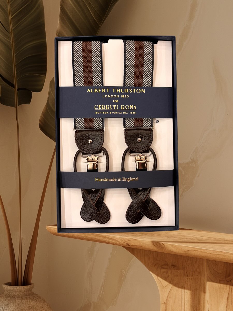 Albert Thurston Bretella Grigio Spinato Marrone