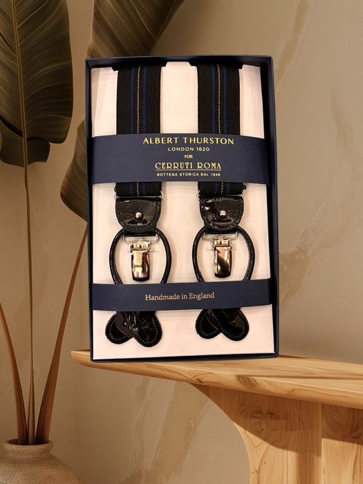 Albert Thurston Bretella Nera Riga Blu e Bianca