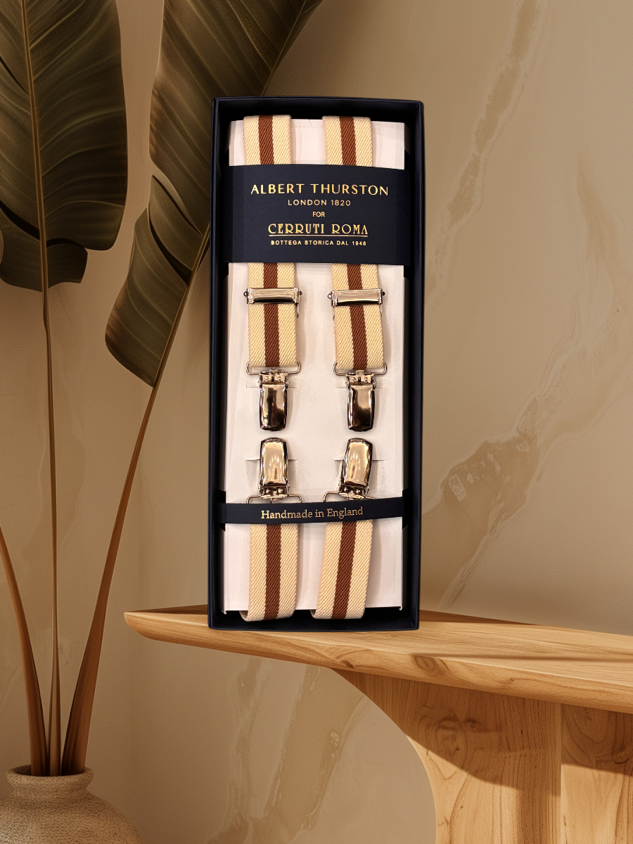 Albert Thurston Bretella Slim Beige Riga Marrone