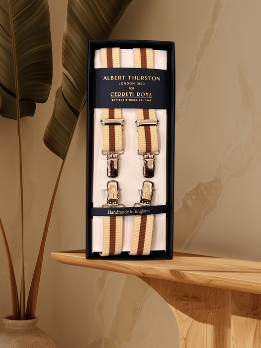 Albert Thurston Bretella Slim Beige Riga Marrone