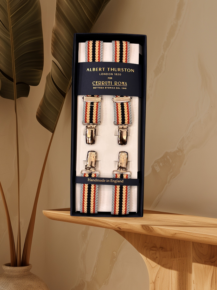 Albert Thurston Bretella Slim Spinata Tricot Blu, Bianco e Rosso