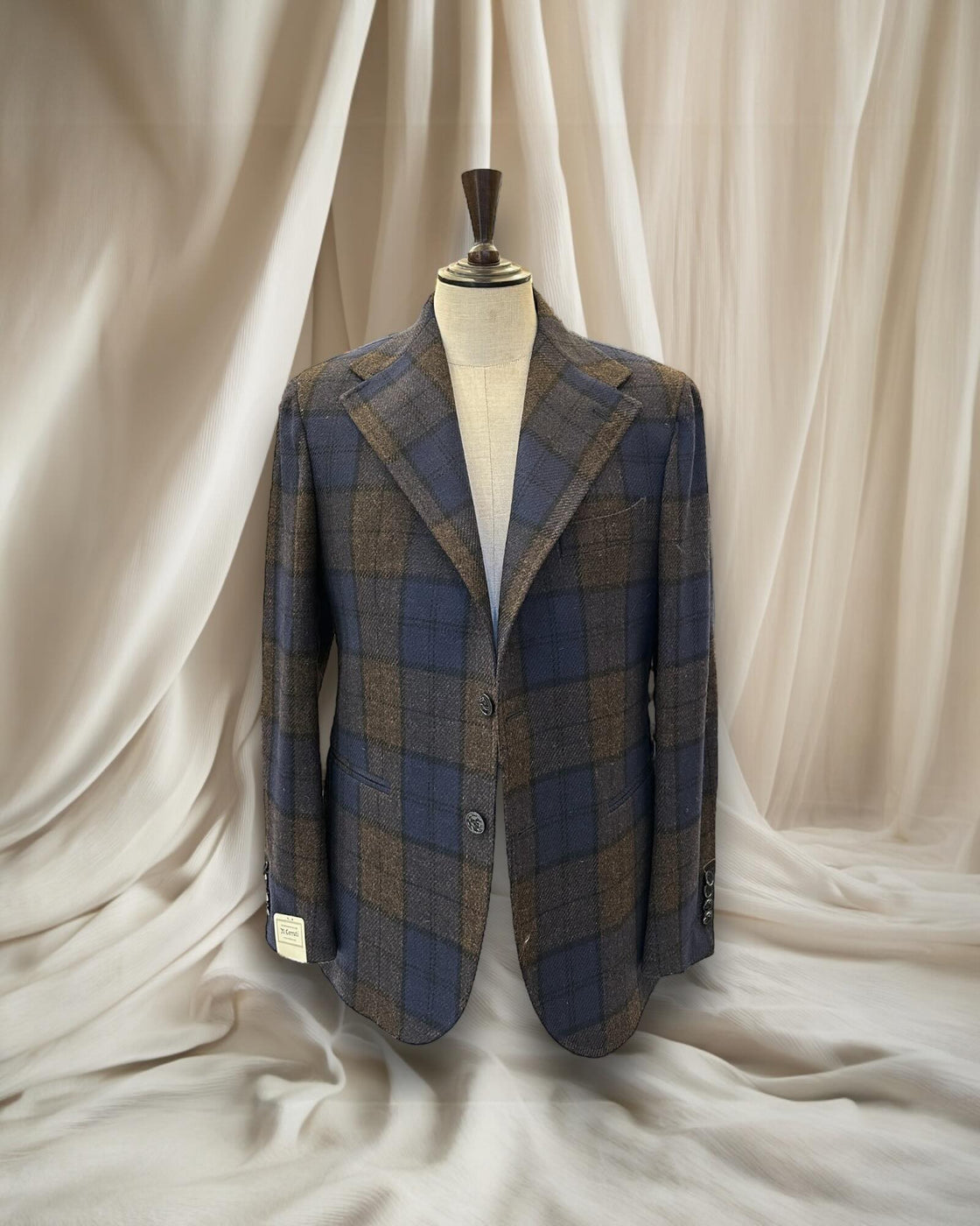 Giacca Blazer in Pura Lana Tartan Marrone e Blu – Cerruti Roma