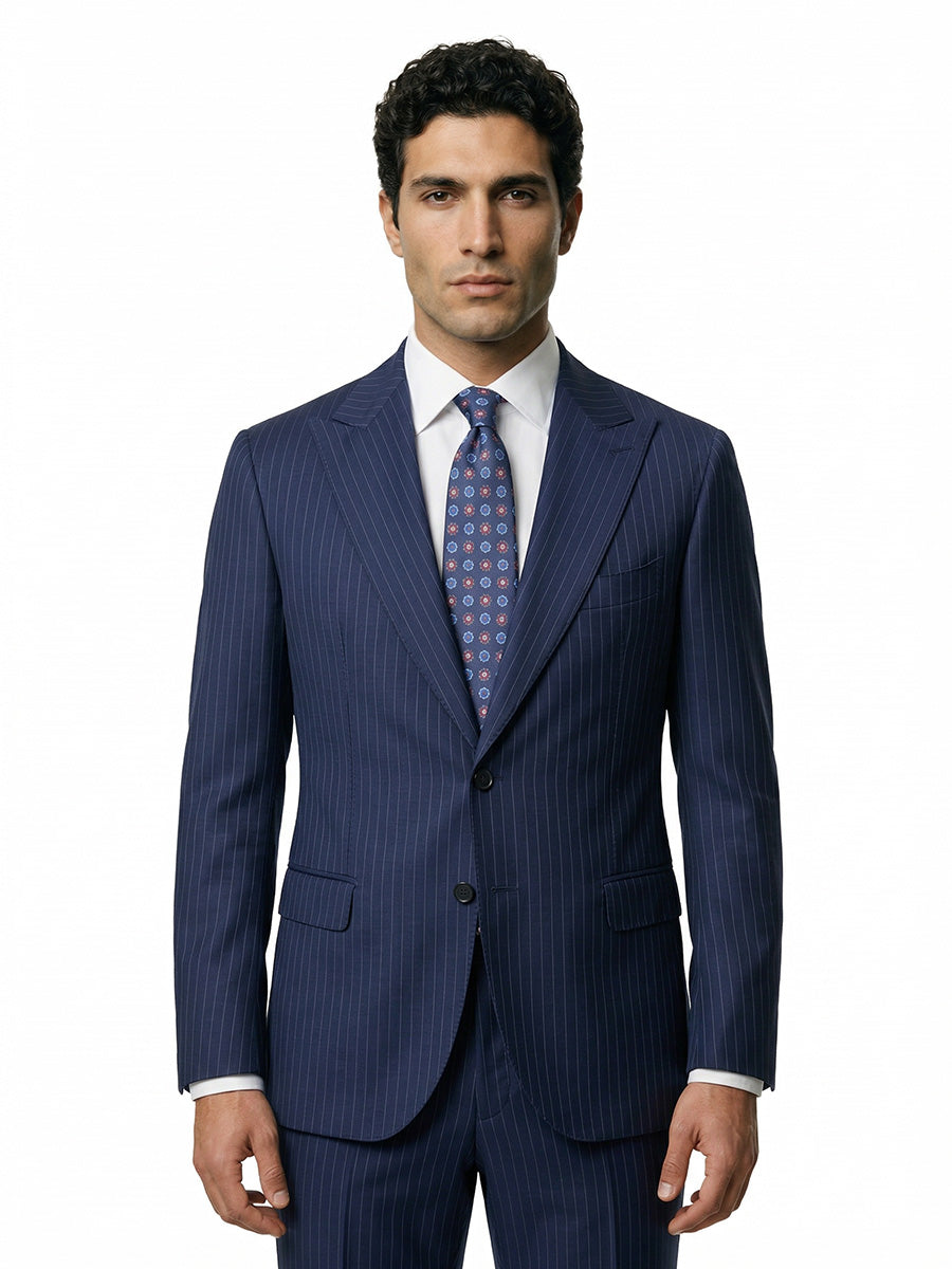 Abito Sartoriale Gessato Blu con Rever a Lancia