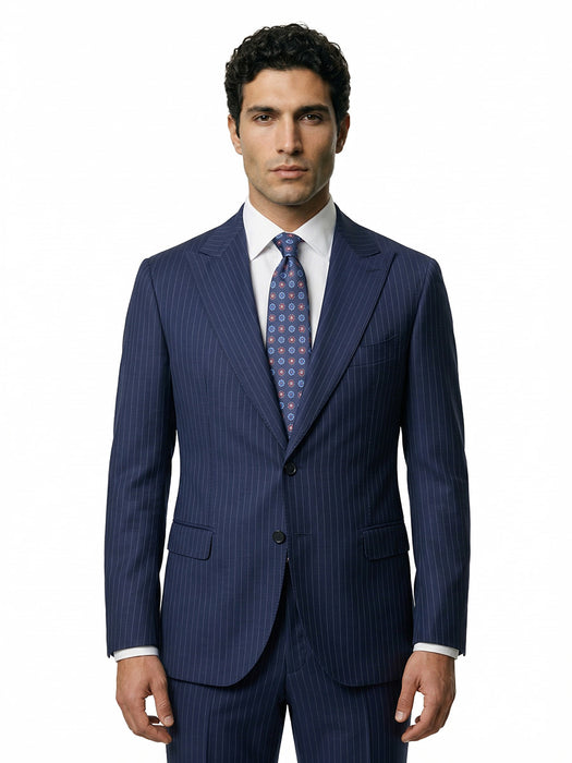 Abito Sartoriale Gessato Blu con Rever a Lancia