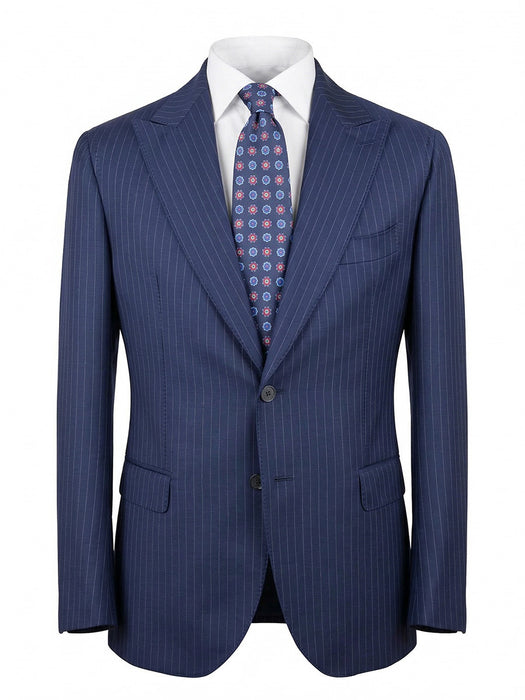 Abito Sartoriale Gessato Blu con Rever a Lancia