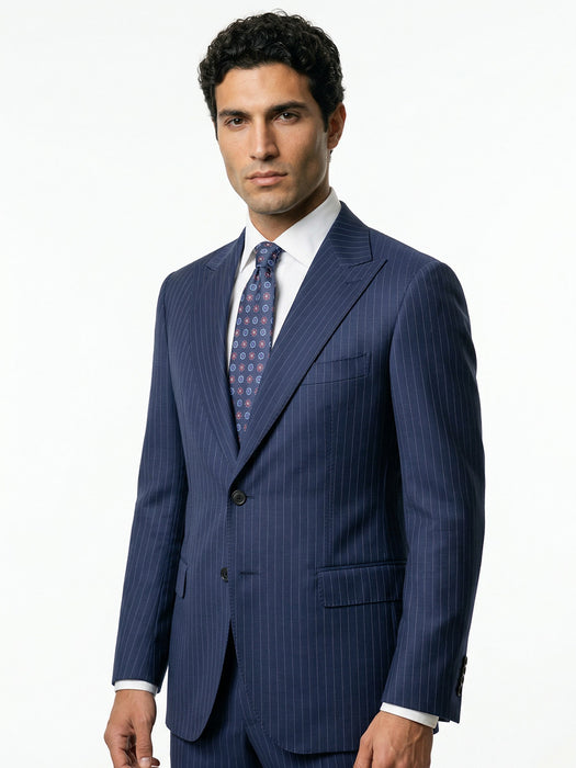 Abito Sartoriale Gessato Blu con Rever a Lancia