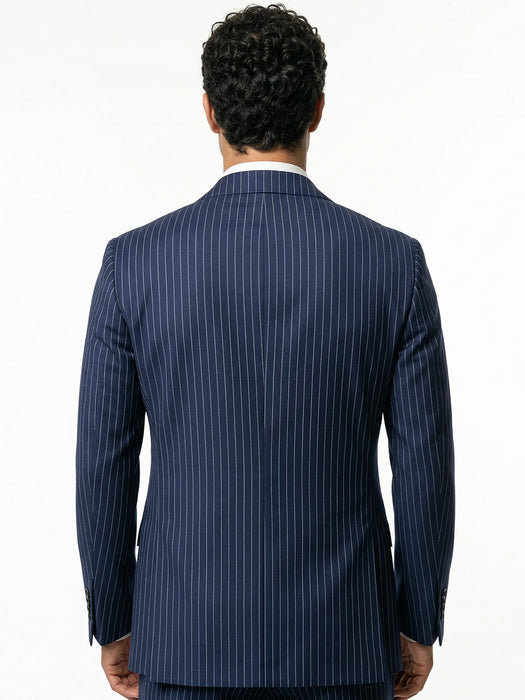 Abito Sartoriale Gessato Blu con Rever a Lancia