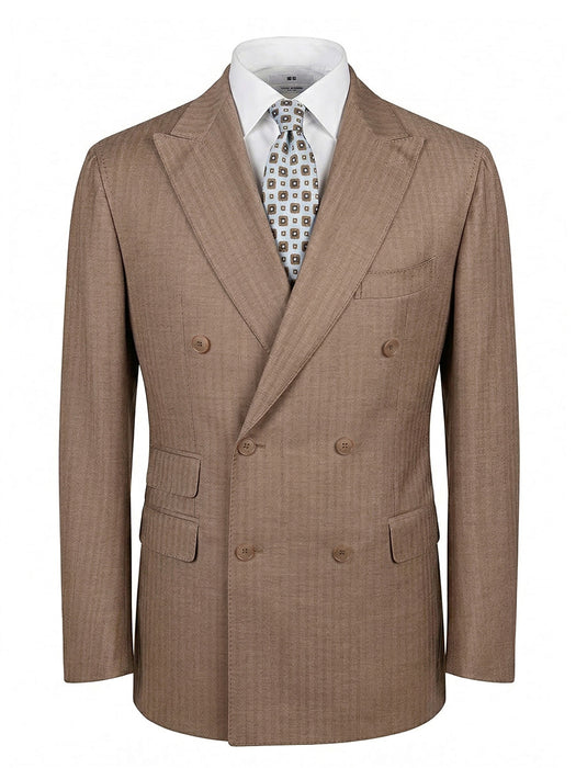 Abito Sartoriale Doppio Petto Spinato Beige Con Rever a Lancia