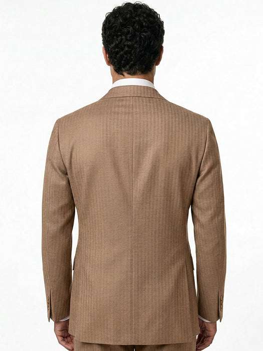Abito Sartoriale Doppio Petto Spinato Beige Con Rever a Lancia