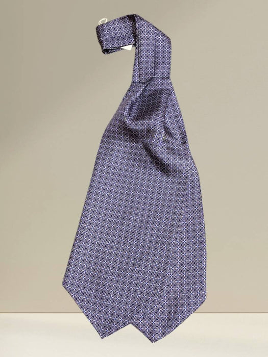 Ascot in Seta Blu Fantasia Azzurro, Bianco e Giallo