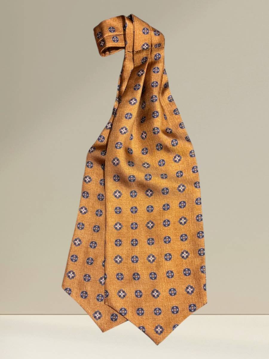 Ascot in Seta Caramello Fantasia Blu e Beige