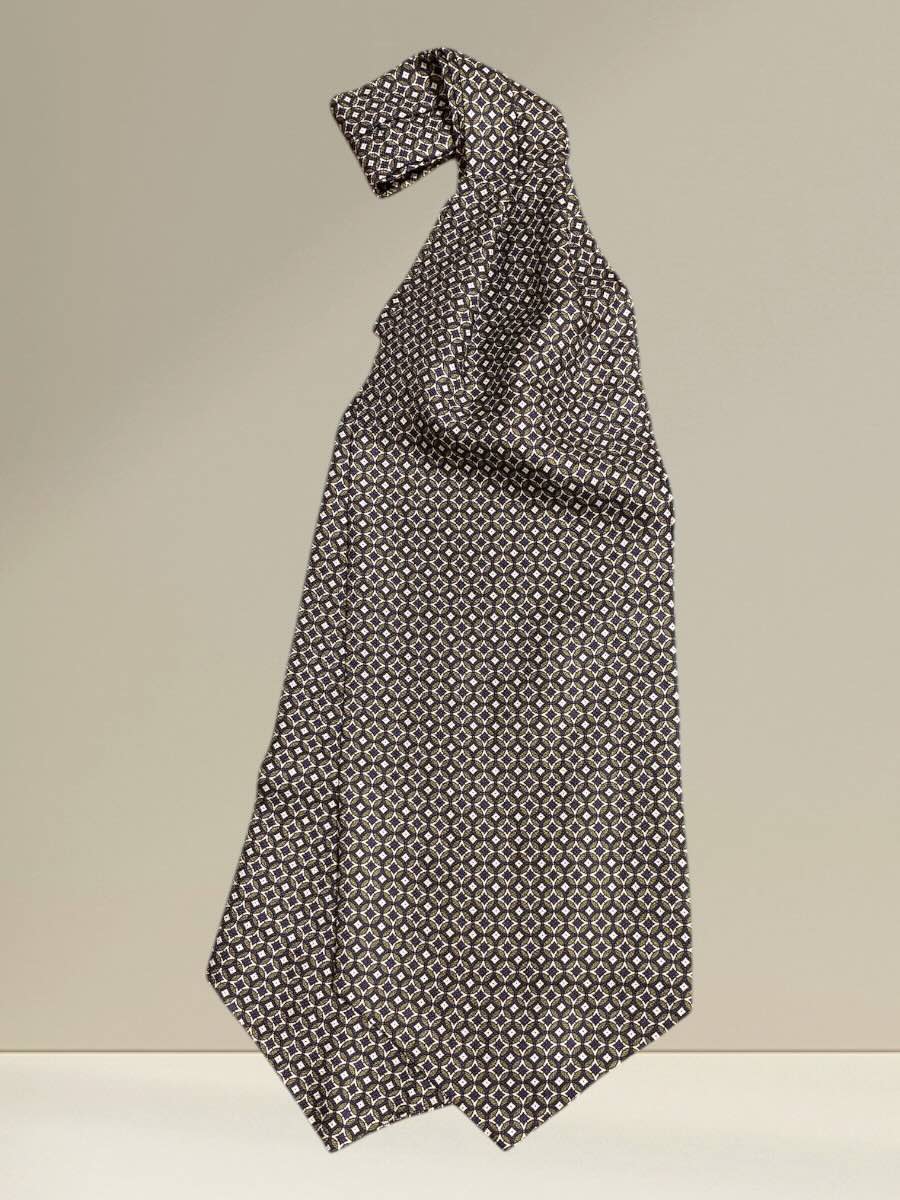 Ascot in Seta Fantasia Geometrica Beige e Blu