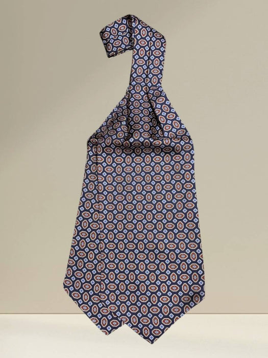 Ascot in Seta Blu Fantasia Medaglioni Geometrici