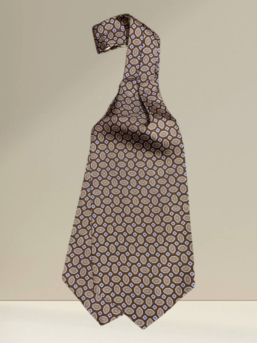 Ascot in Seta Marrone Fantasia Medaglioni Geometrici