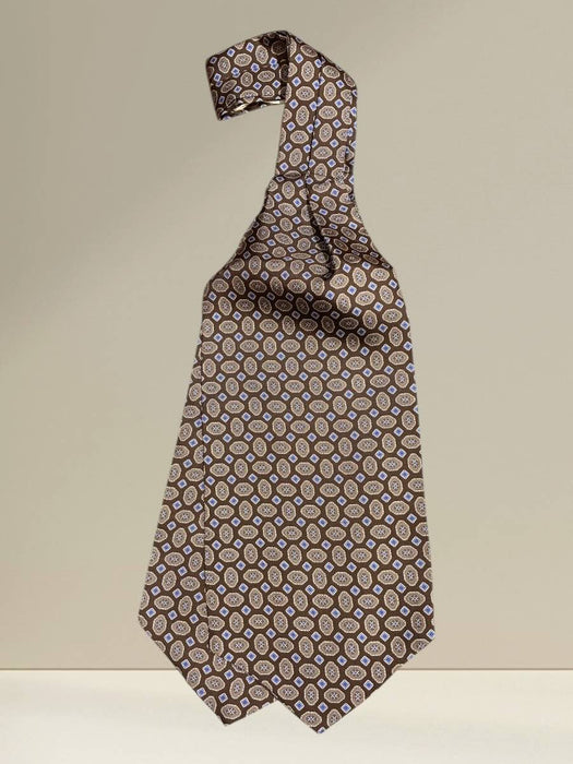 Ascot in Seta Marrone Fantasia Medaglioni Geometrici