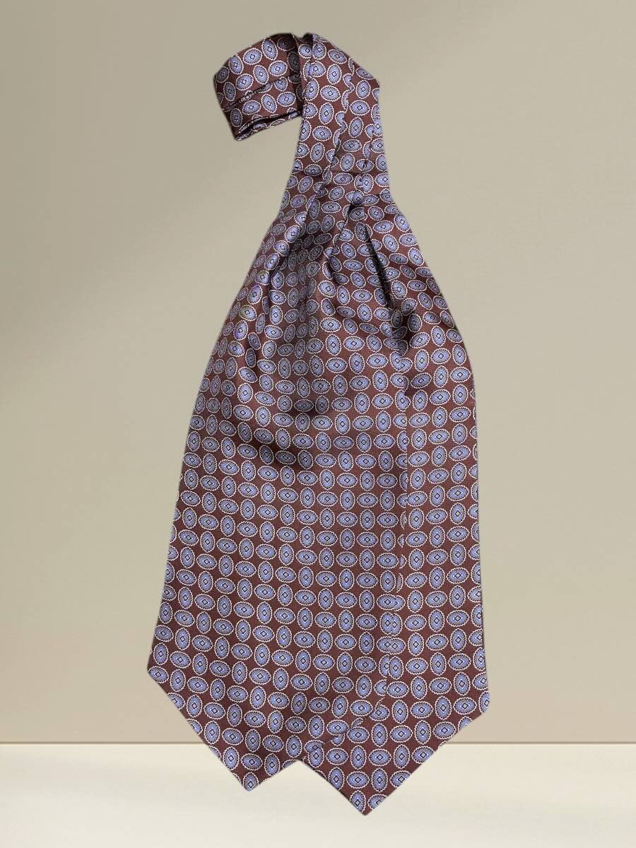 Ascot in Seta Marrone Fantasia Medaglioni Blu