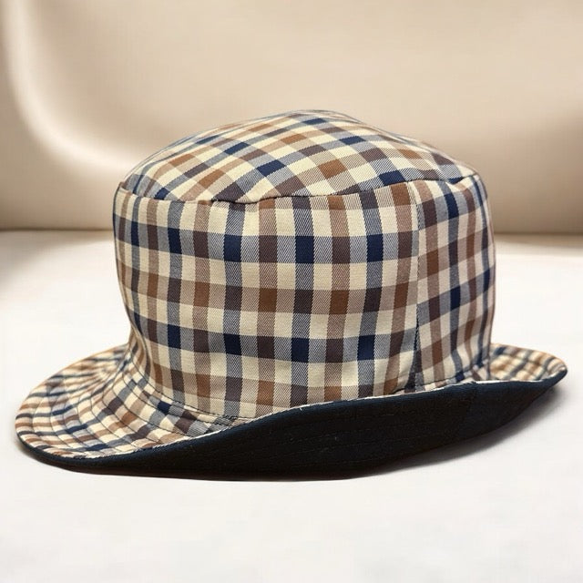 Aquascutum of London Cappello Pescatore Cotone Club Check Blu-Reversibile