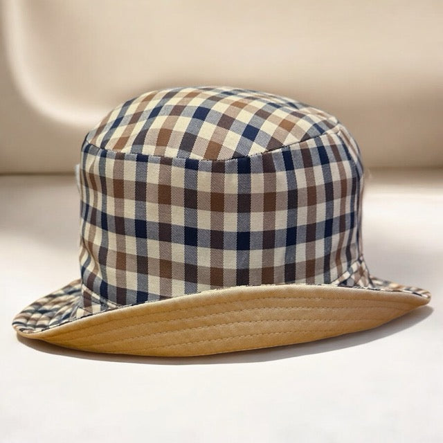 Aquascutum of London Cappello Pescatore Cotone Club Check Beige-Reversibile