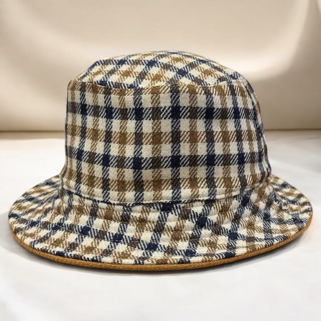 Aquascutum of London Cappello Pescatore Lana Club Check Beige-Reversibile