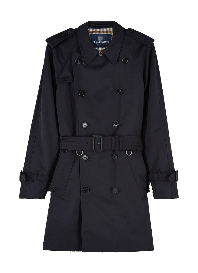 Aquascutum of London Navy Corby Blue Double-Breasted Raincoat - menINOUTfit.com
 - 1
